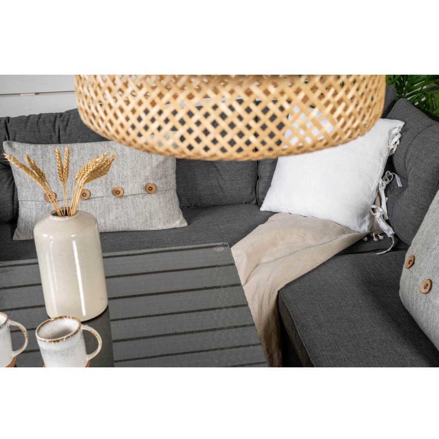 VENTURE DESIGN Watford hjrnesofasett - gr puter, glass og sort polyrattan