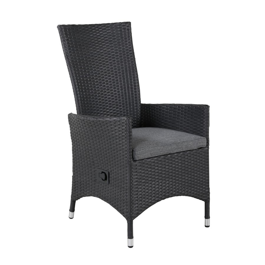 VENTURE DESIGN Padova hvilestol hagestol, med armlener og pute - gr polyester og svart polyrattan