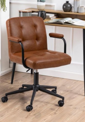 ACT NORDIC Cosmo skrivebordsstol, med armlener - cognac PU og sort metall