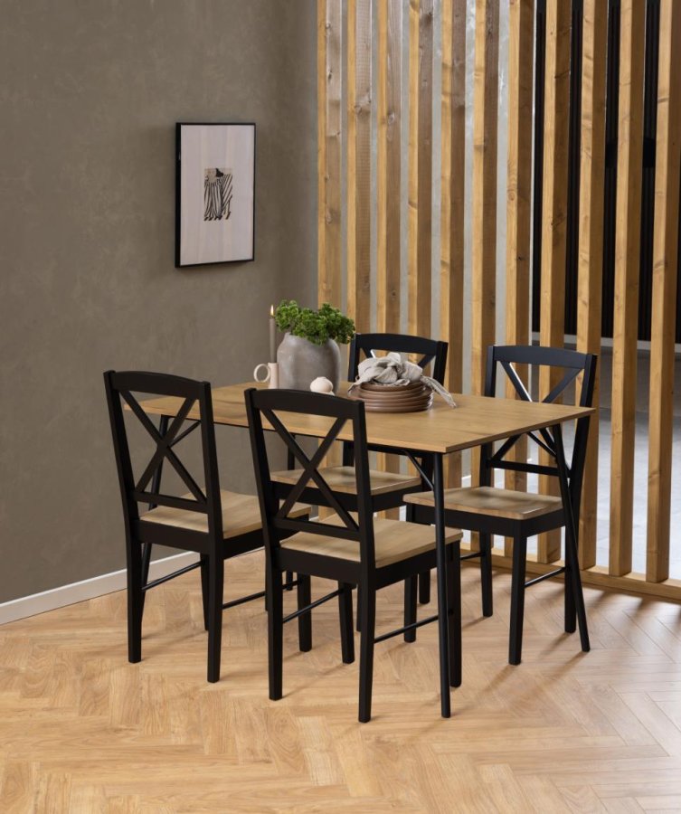 ACT NORDIC Peru Esstisch, rechteckig – natürliches Wildeichen-Melamin und schwarzer Stahl (120x80)