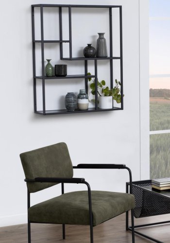 ACT NORDIC Seaford vegghylle - sort melamin ask/metall, m. 3 hyller