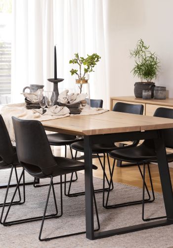 ROWICO rektangulr Melville spisebord m. udtrk - hvidvasket eg og sort metal (210x95) 