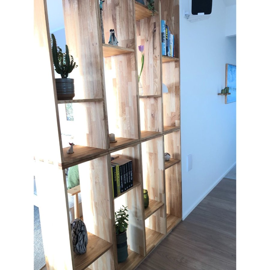 NOCNOI Puzzle rektangulr reol, m. 4 rom - massiv oljet eik (139x36)