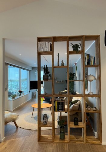 NOCNOI Puzzle rektangulr reol, m. 4 rom - massiv oljet eik (139x36)