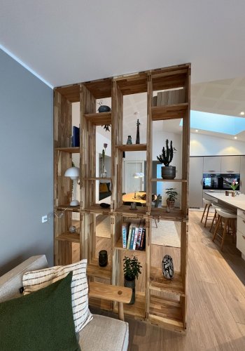 NOCNOI Puzzle rektangulr reol, m. 4 rom - massiv oljet eik (139x36)