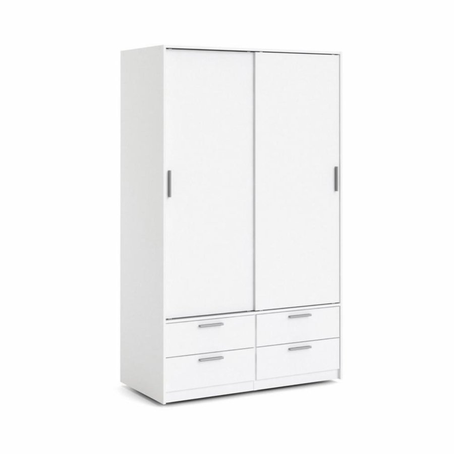 TVILUM Line Kleiderschrank, mit 2 Schiebetüren und 4 Schubladen - weiße Folie