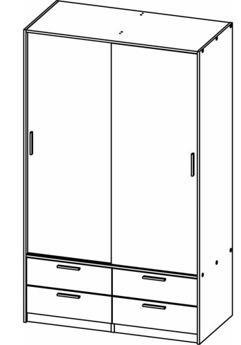 TVILUM Line Kleiderschrank, mit 2 Schiebetüren und 4 Schubladen - weiße Folie