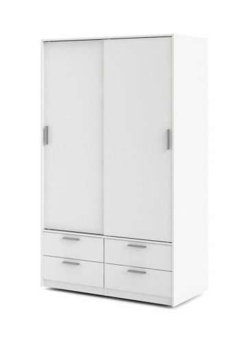 TVILUM Line Kleiderschrank, mit 2 Schiebetüren und 4 Schubladen - weiße Folie