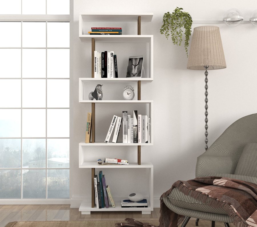 FUNZI LIVING Block bokhylle - hvit og valnttfarget melamin