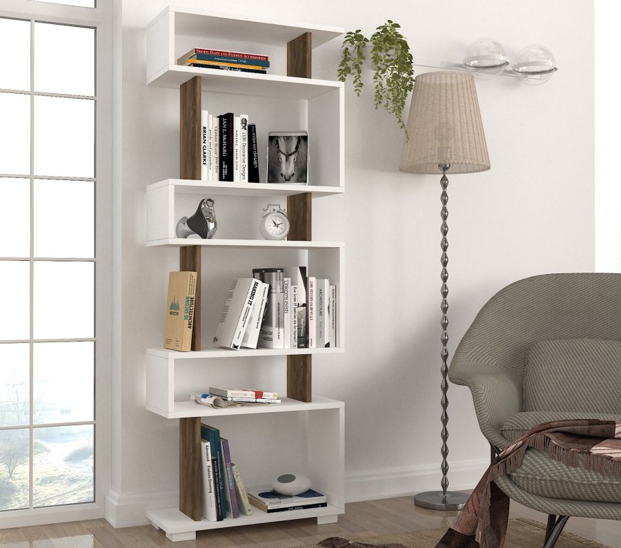 FUNZI LIVING Block bokhylle - hvit og valnttfarget melamin