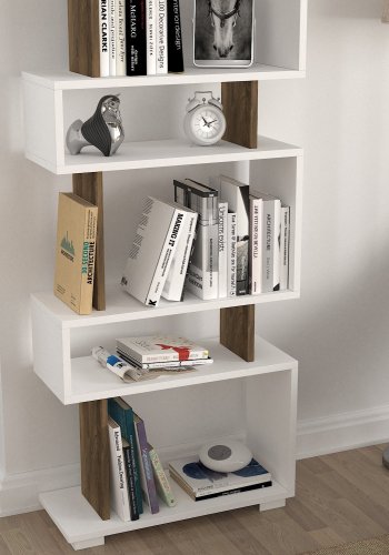 FUNZI LIVING Block bokhylle - hvit og valnttfarget melamin