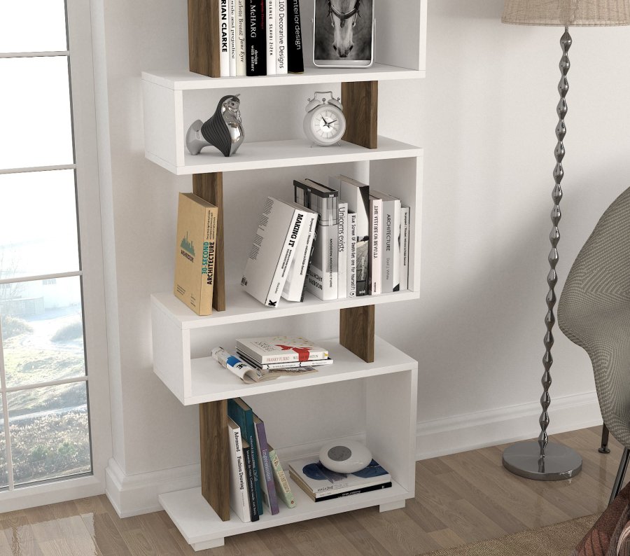 FUNZI LIVING Block bokhylle - hvit og valnttfarget melamin