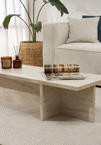NORDVRK Harbor sofabord, rektangulr - travertin melamin (120x45)