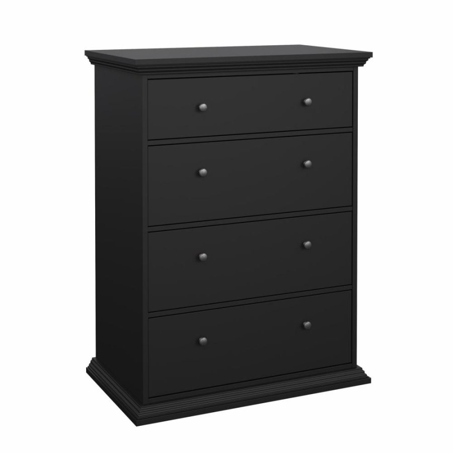 TVILUM North kommode med 4 skuffer, mat sort, 86,3 x 51,6 x 115,6 cm