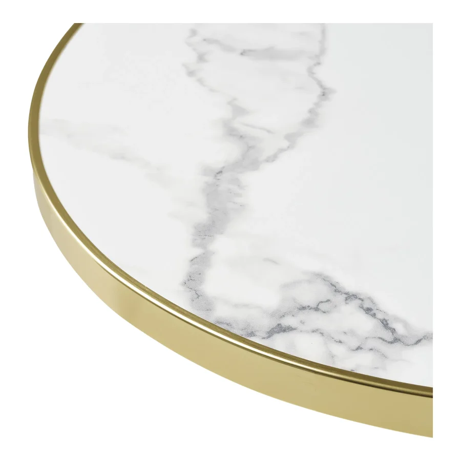 HOUSE NORDIC uteserveringsbord, rundt - hvit marmorlignende bordplate med gullkant og svart st�pejern (�60)