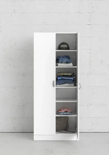 TVILUM garderobeskab, m. 2 lger og 5 hylder - hvid folie