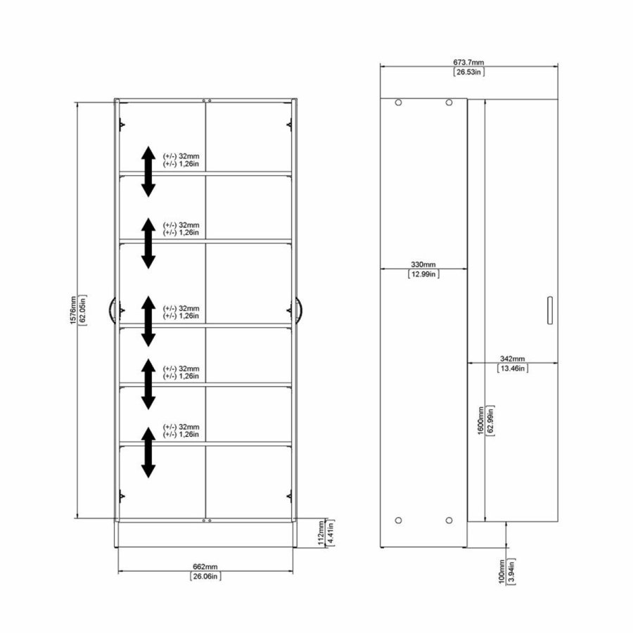 TVILUM garderobeskab, m. 2 lger og 5 hylder - hvid folie