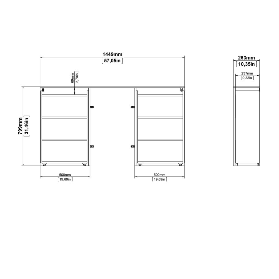 TVILUM Naia Kopfteil, m. 8 Regalen - graue und weiße Folie (140cm)