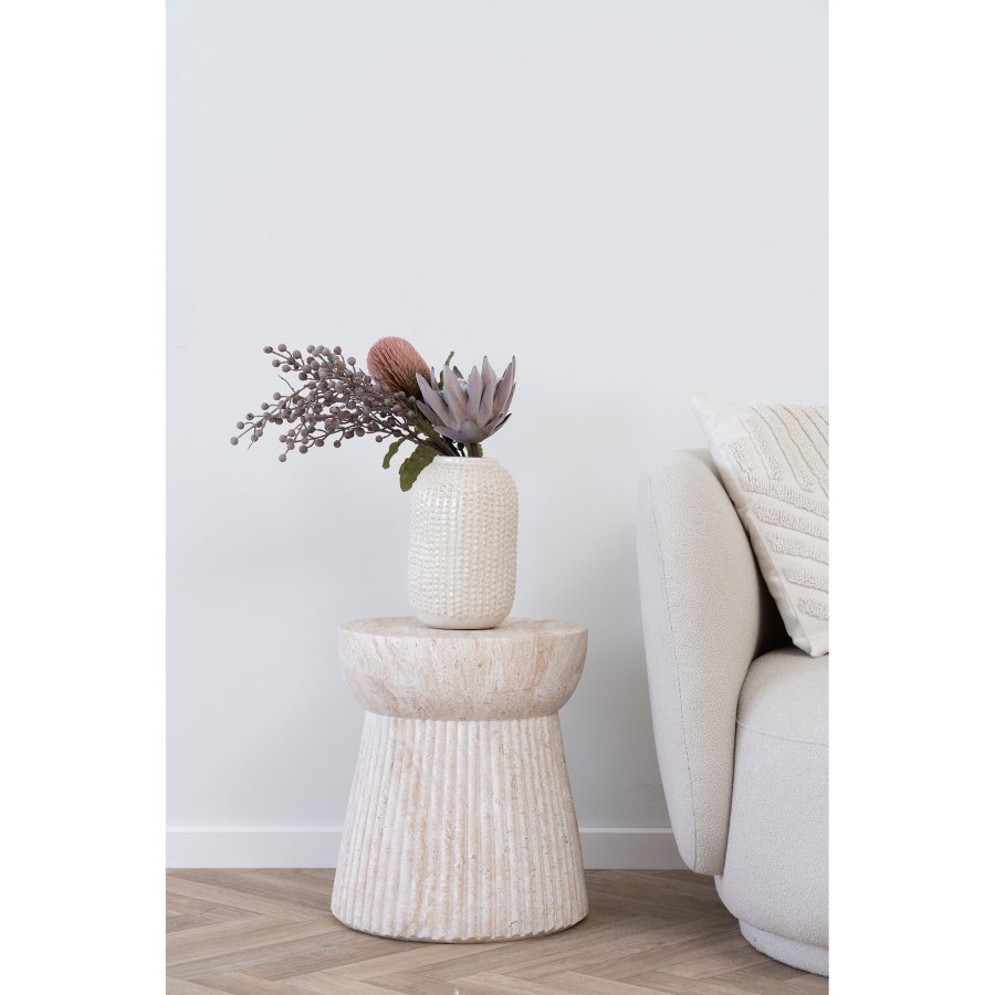 HOUSE NORDIC Bonn Sidebord - Sidebord, fiberleire med rillet design, naturlig<br>37x43 cm