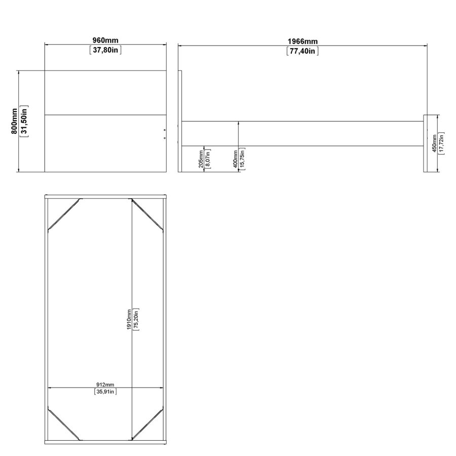 TVILUM Naia Bettgestell - Weiß Hochglanz (90x190) 