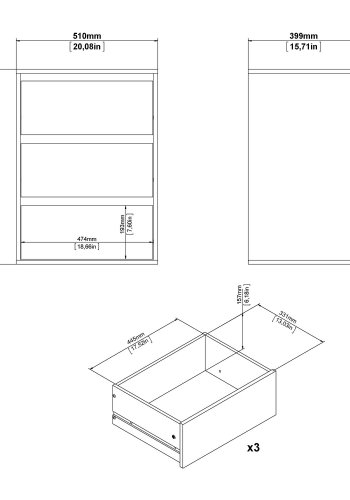 
TVILUM Verona/Firenze skuffesektion - hvid mdf, 3 skuffer
