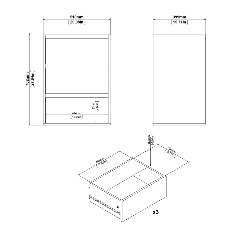 
TVILUM Verona/Firenze skuffesektion - hvid mdf, 3 skuffer
