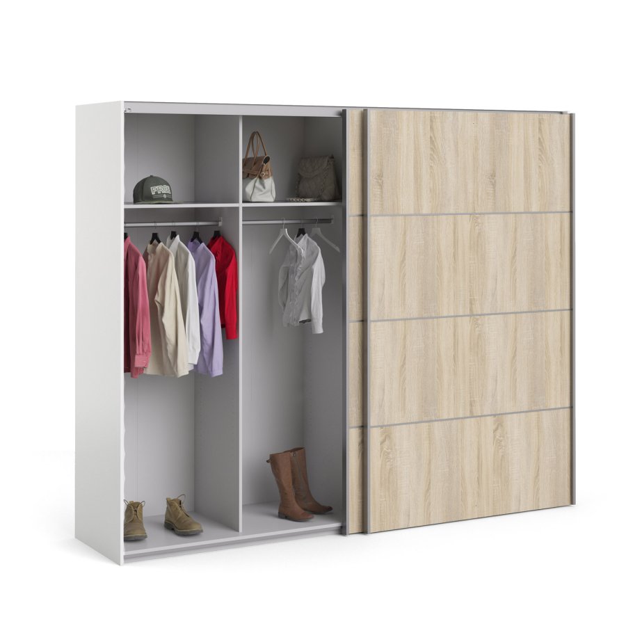 
TVILUM Verona skydedørsskab - hvid, natur træ, 2 skydedøre
