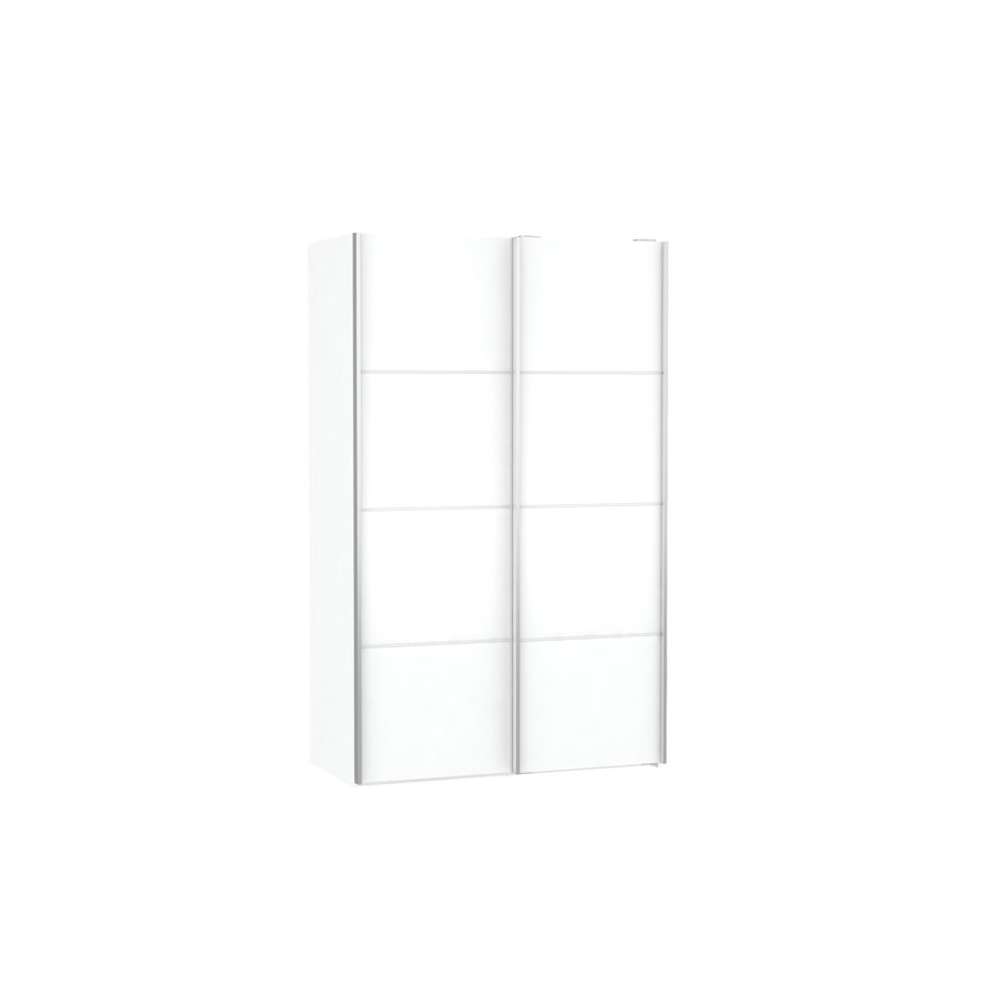 TVILUM Verona skjutdrrsskp - vit komposittr, 2 smala skjutdrrar med hyllor