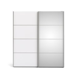 Verona garderobeskab - Hvidt MDF, m. spejllge, 2 skydelger
