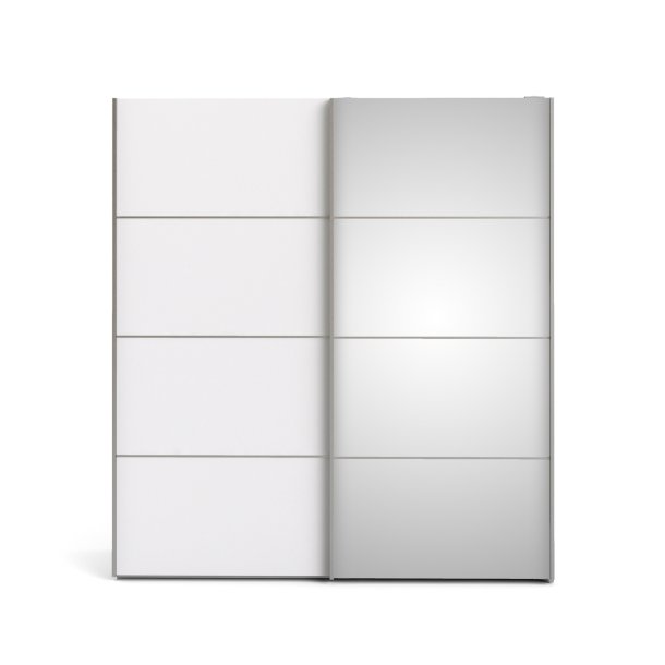 Verona garderobeskab - Hvidt MDF, m. spejllge, 2 skydelger