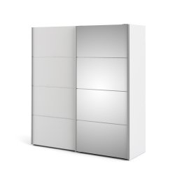 Verona garderobeskab - Hvidt MDF, m. spejllge, 2 skydelger