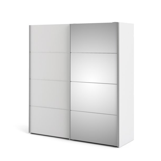 Verona garderobeskab - Hvidt MDF, m. spejllge, 2 skydelger