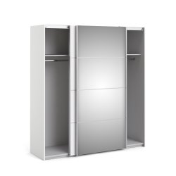 Verona garderobeskab - Hvidt MDF, m. spejllge, 2 skydelger