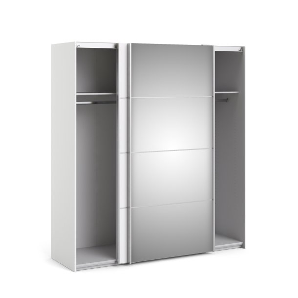 Verona garderobeskab - Hvidt MDF, m. spejllge, 2 skydelger
