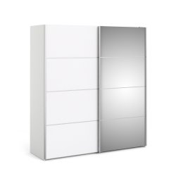 Verona garderobeskab - Hvidt MDF, m. spejllge, 2 skydelger