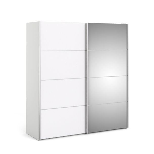 Verona garderobeskab - Hvidt MDF, m. spejllge, 2 skydelger