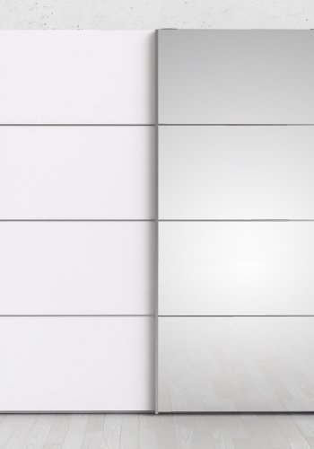 TVILUM Verona skjutdrrsgarderob - vit laminat och spegelglas, 2 skjutdrrar med hyllor