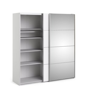 TVILUM Verona skydedrsskab - spejlglas og hvidt tr, 2 skydedre med hylder