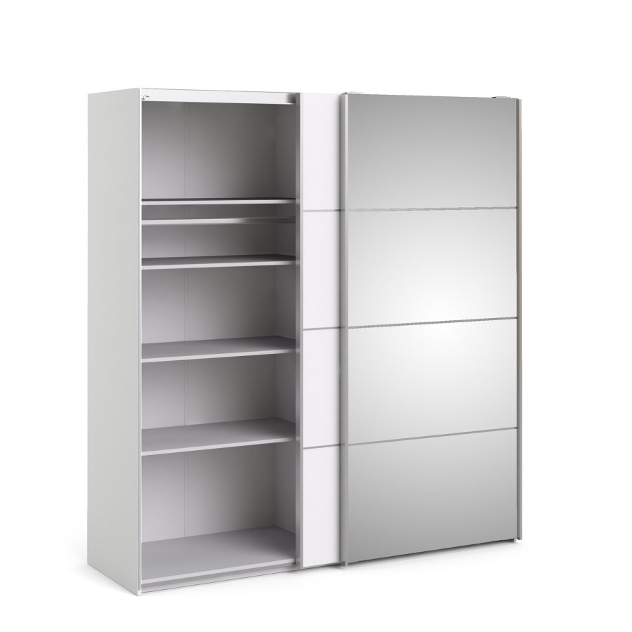 TVILUM Verona skjutdrrsgarderob - vit laminat och spegelglas, 2 skjutdrrar med hyllor