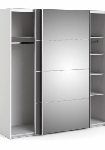 TVILUM Verona Kleiderschrank, mit 2 Schiebet�ren - Spiegelglas und grau/wei�e Folie