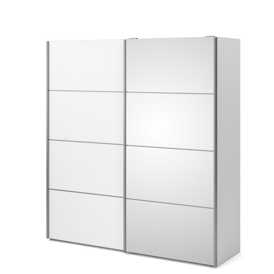 TVILUM verona skjutdrrsgarderob - spegelglas och vitt laminat, 2 skjutdrrar med hyllor och 3 ldor