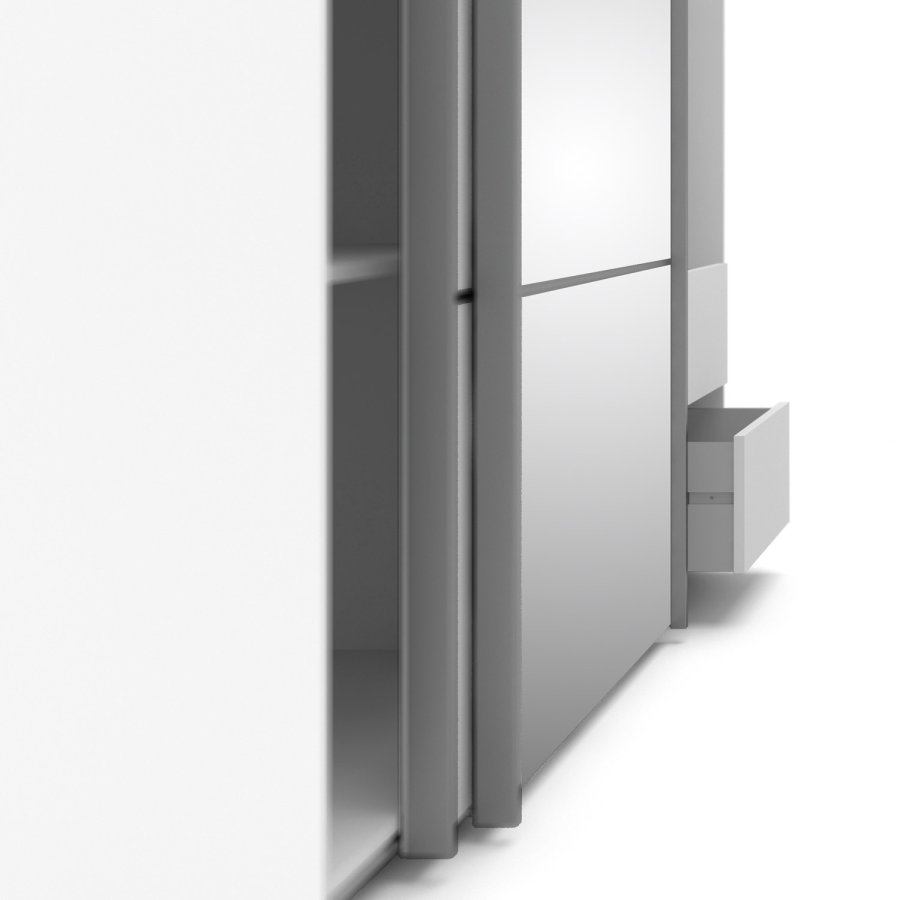TVILUM verona skjutdrrsgarderob - spegelglas och vitt laminat, 2 skjutdrrar med hyllor och 3 ldor