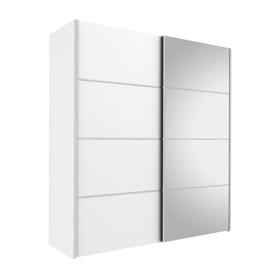 TVILUM verona skjutdrrsgarderob - spegelglas och vitt laminat, 2 skjutdrrar med hyllor och 3 ldor