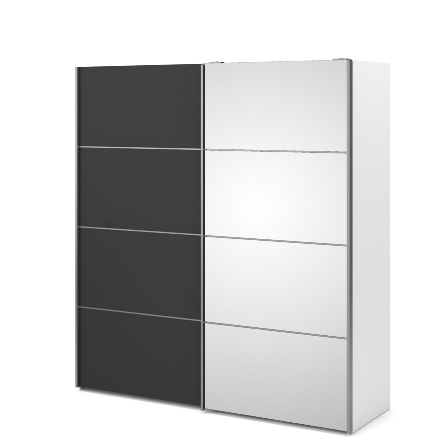 TVILUM Verona Schiebetürenschrank - weiß/grau/Spiegelglas, mit 2 Schiebetüren 