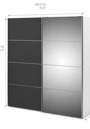 TVILUM Verona Schiebetürenschrank - weiß/grau/Spiegelglas, mit 2 Schiebetüren 