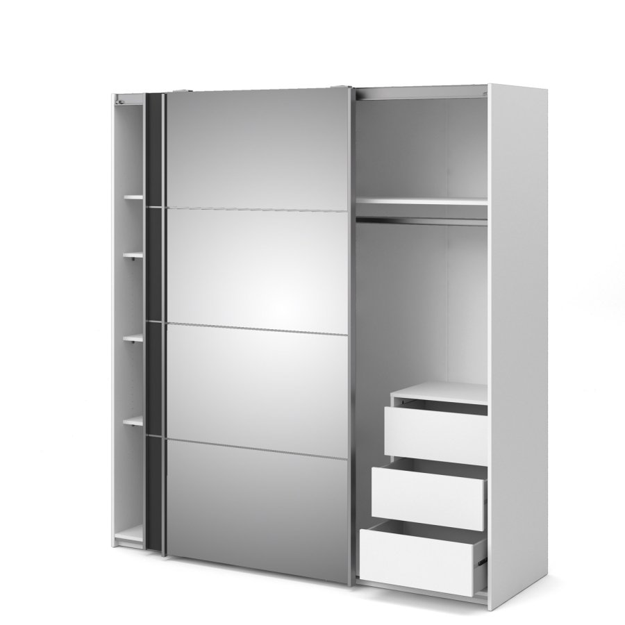 TVILUM Verona Schiebetürenschrank - weiß/grau/Spiegelglas, mit 2 Schiebetüren 