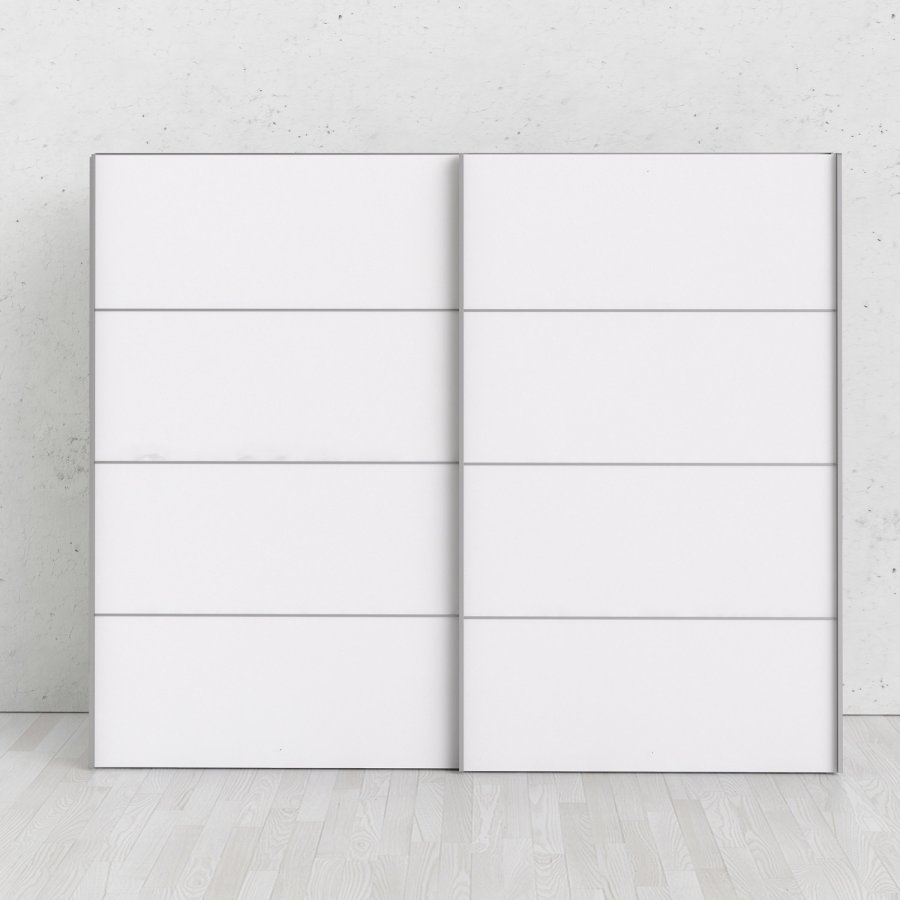 TVILUM Verona skjutdrrsgarderob - vit tr, 2 skjutdrrar, med hyllor, bred