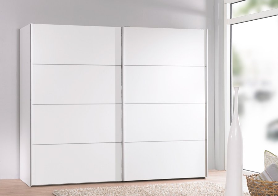 TVILUM Verona skjutdrrsgarderob - vit tr, 2 skjutdrrar, med hyllor, bred