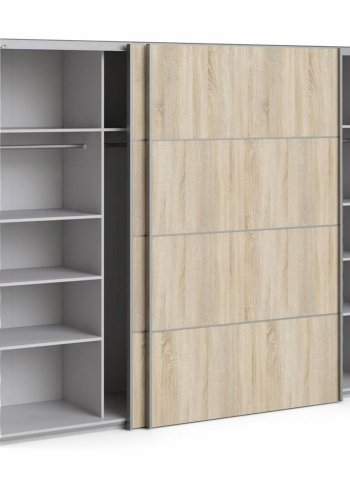 TVILUM Verona garderobe, m. 2 skyvedrer - hvit og eikefarget folie