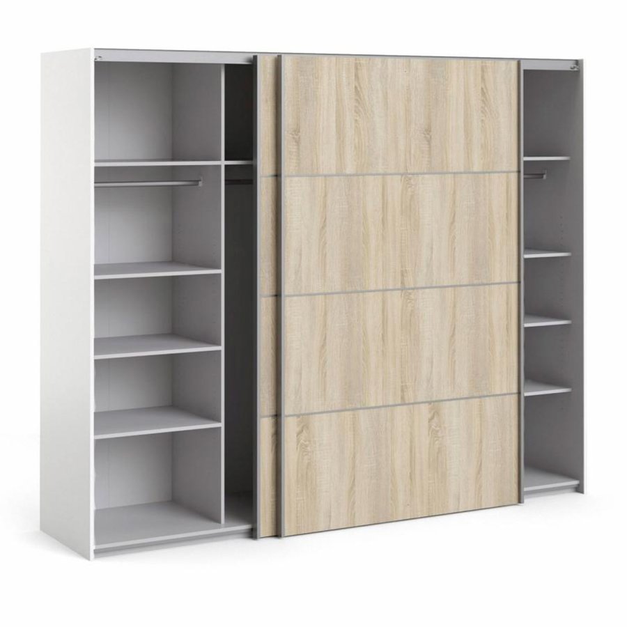 TVILUM Verona garderobe, m. 2 skyvedrer - hvit og eikefarget folie